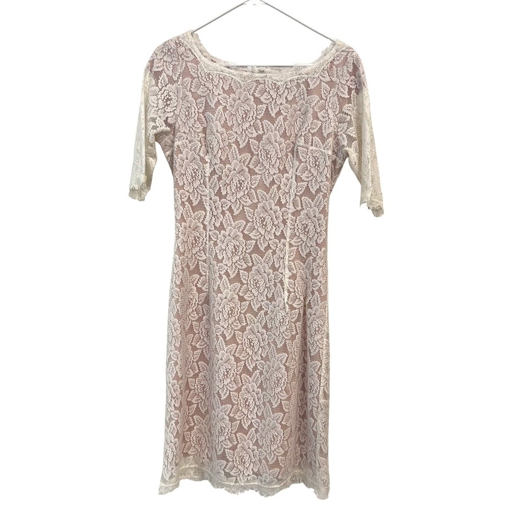 Shabby Apple Cream Floral Lace Sheath‎ Dress Nude Lining Size 8